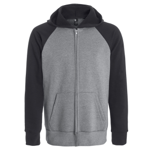 Unisex hooded full zip and raglan sleeve sweatshirt